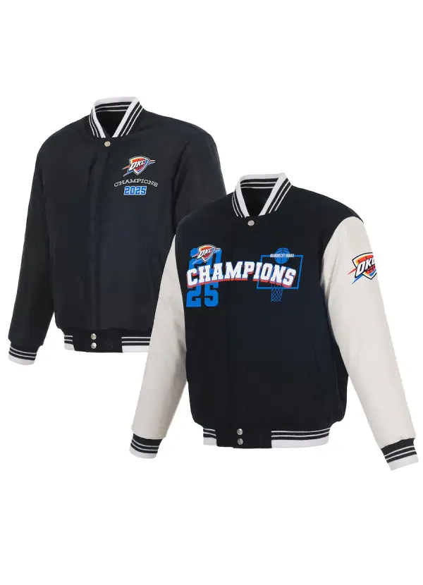 Men's Oklahoma City Thunder JH Design Navy 2025 NBA Finals Champions Reversible Wool Full-Snap Jacket 1 Men's Oklahoma City Thunder JH Design Navy 2025 NBA Finals Champions Reversible Wool Full-Snap Jacket
