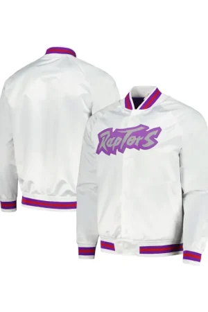 Men's Toronto Raptors Mitchell & Ness White Hardwood Classics Throwback Wordmark Raglan Full-Snap Jacket