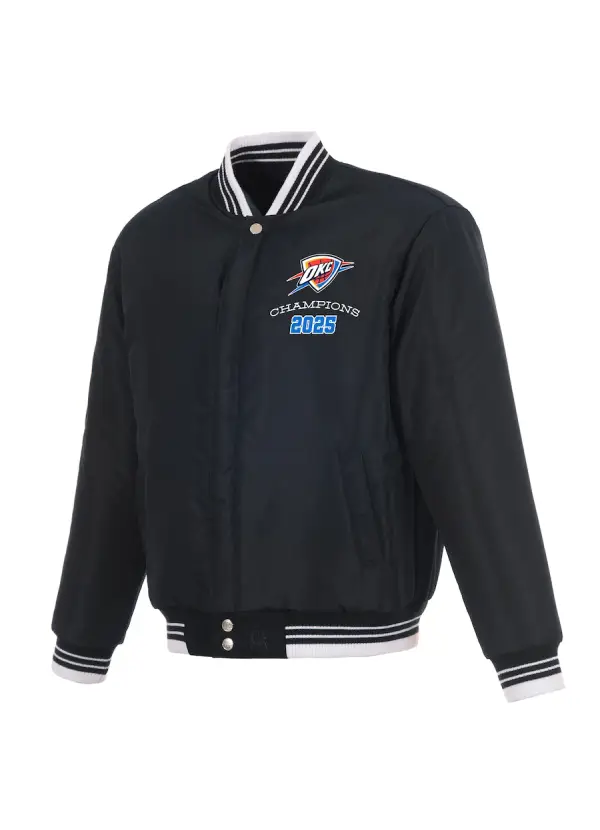 Men's Oklahoma City Thunder JH Design Navy 2025 NBA Finals Champions Reversible Wool Full-Snap Jacket 2 Men's Oklahoma City Thunder JH Design Navy 2025 NBA Finals Champions Reversible Wool Full-Snap Jacket - Image 2