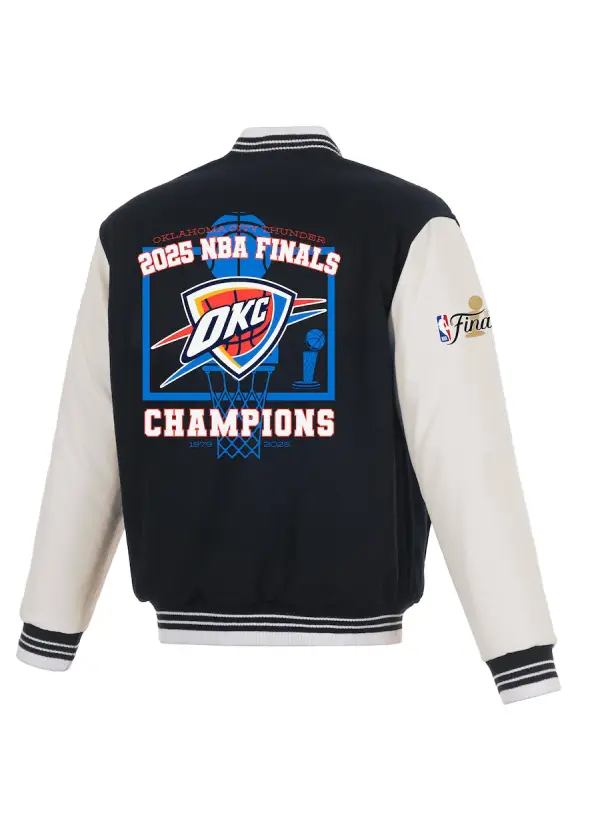 Men's Oklahoma City Thunder JH Design Navy 2025 NBA Finals Champions Reversible Wool Full-Snap Jacket 3 Men's Oklahoma City Thunder JH Design Navy 2025 NBA Finals Champions Reversible Wool Full-Snap Jacket - Image 3