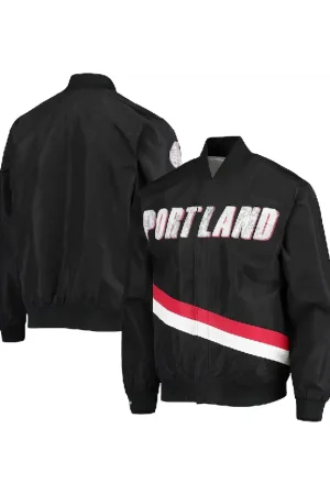 Men's Portland Trail Blazers Mitchell & Ness Black Hardwood Classics 75th Anniversary Authentic Warmup Full-Snap Jacket