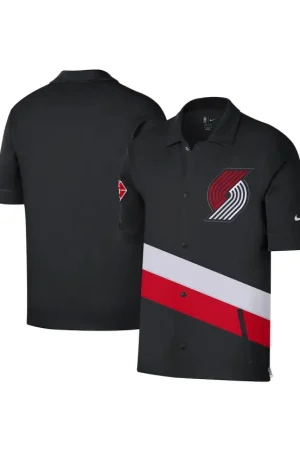 Men's Portland Trail Blazers Nike Black/Red 2021/22 City Edition Therma Flex Showtime Short Sleeve Full-Snap Collar Jacket