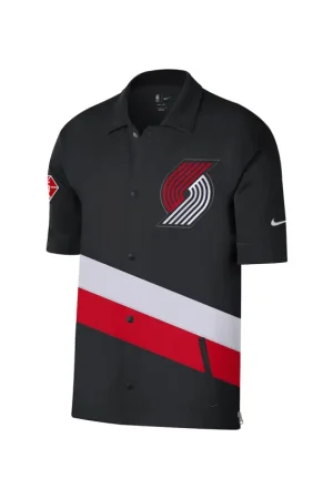 Men's Portland Trail Blazers Nike Black/Red 2021/22 City Edition Therma Flex Showtime Short Sleeve Full-Snap Collar Jacket