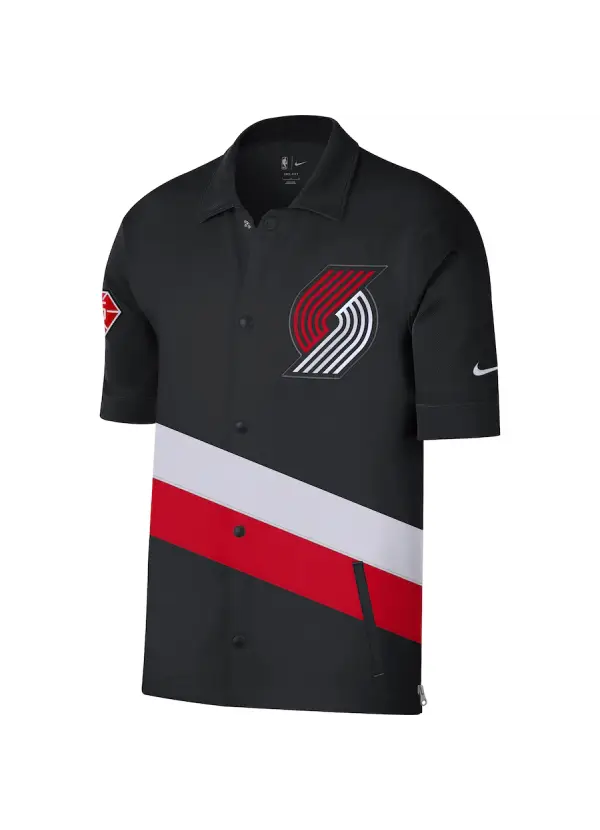 Men's Portland Trail Blazers Nike Black/Red 2021/22 City Edition Therma Flex Showtime Short Sleeve Full-Snap Collar Jacket 2 Men's Portland Trail Blazers Nike Black/Red 2021/22 City Edition Therma Flex Showtime Short Sleeve Full-Snap Collar Jacket - Image 2