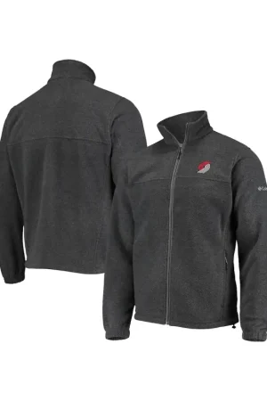 Men's Portland Trail Blazers Columbia Heathered Charcoal Flanker Full-Zip Jacket