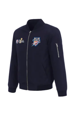 Men's Oklahoma City Thunder JH Design Navy 2025 NBA Finals Champions Nylon Full-Zip Bomber Jacket