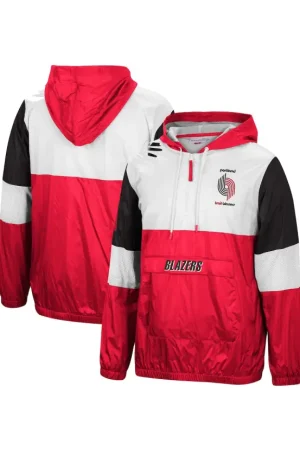 Men's Portland Trail Blazers Mitchell & Ness Scarlet Hardwood Classics Surprise Win Quarter-Zip Jacket