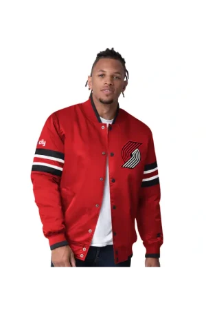 Men's Portland Trail Blazers Starter Red Scout Varsity Satin Full-Snap Jacket