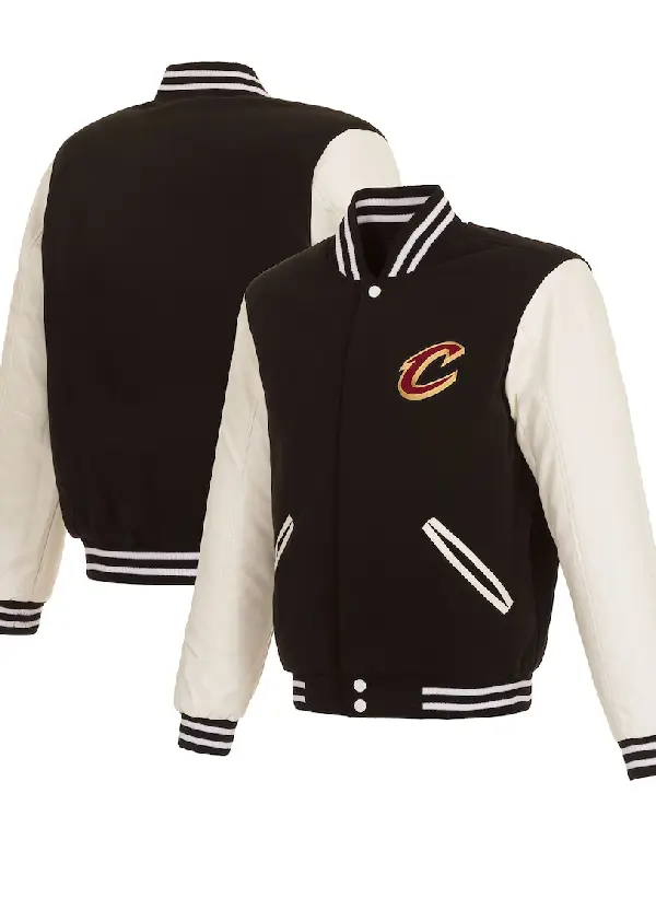 Men's Cleveland Cavaliers JH Design Black Reversible Varsity Full-Snap Jacket 1 Men's Cavaliers Black Reversible Varsity Jacket