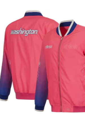 Men's Washington Wizards JH Design Pink 2022/23 City Edition Full-Zip Nylon Bomber Jacket