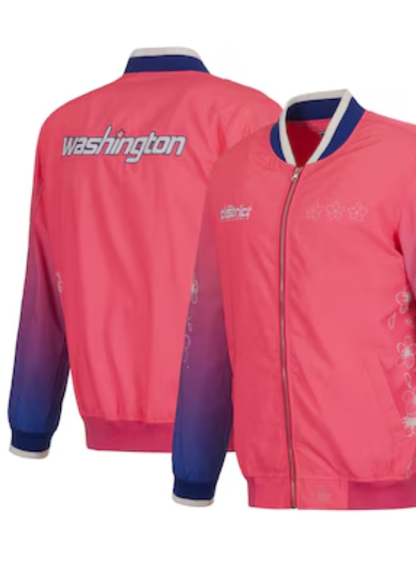 Men's Washington Wizards JH Design Pink 2022/23 City Edition Full-Zip Nylon Bomber Jacket 1 Men's Washington Wizards JH Design Pink 2022/23 City Edition Full-Zip Nylon Bomber Jacket