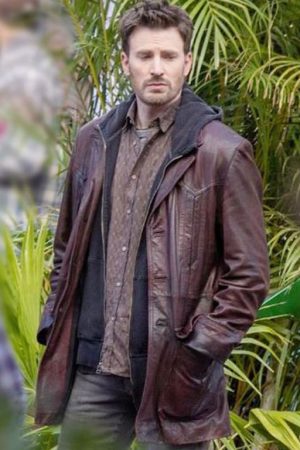Red One Movie 2023 Chris Evans Brown Leather Coat