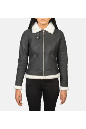 Sherilyn B-3 Black & White Leather Bomber Jacket