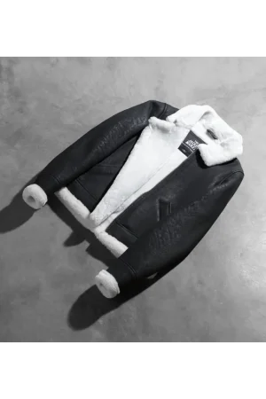 Sherilyn B-3 Black & White Leather Bomber Jacket