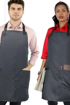 Super Light Apron - Pocket, Towel Loop, Leather Reinforcement - Kitchen Bib Apron - Cook, Chef, Server, Barista