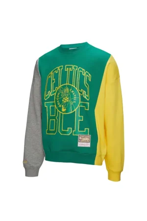 Unisex Boston Celtics Mitchell & Ness Kelly Green Hardwood Classics Split 3 Pullover Sweatshirt