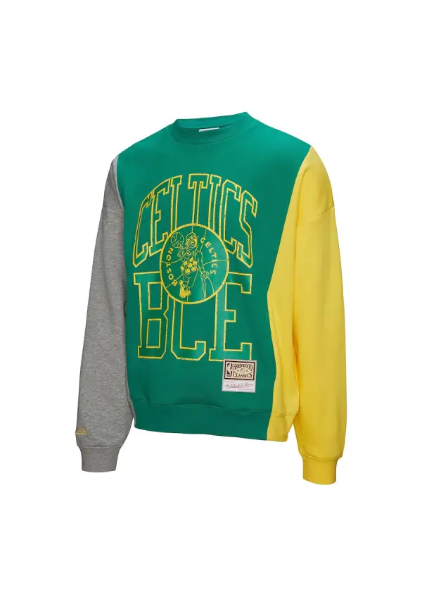 Unisex Boston Celtics Mitchell & Ness Kelly Green Hardwood Classics Split 3 Pullover Sweatshirt 1 Unisex Boston Celtics Mitchell & Ness Kelly Green Hardwood Classics Split 3 Pullover Sweatshirt