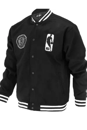 Unisex Brooklyn Nets FISLL Black Logoman Shadow Collection Full-Snap Varsity Jacket