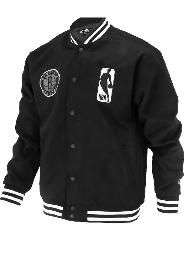 Unisex Brooklyn Nets FISLL Black Logoman Shadow Collection Full-Snap Varsity Jacket 2 Unisex Nets FISLL Black Shadow Varsity Snap Jacket