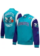 Unisex Hornets Teal Vintage Satin Snap Jacket