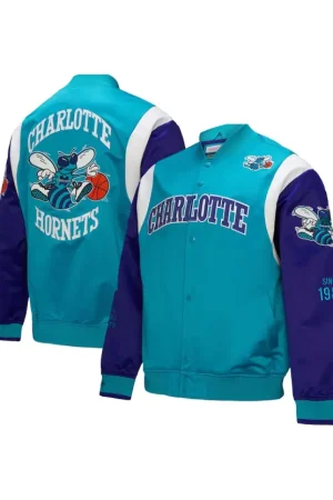 Unisex Hornets Teal Vintage Satin Snap Jacket