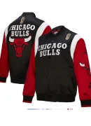 Unisex Bulls Black Vintage Satin Snap Jacket