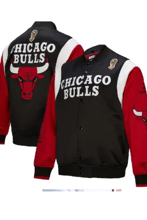 Unisex Bulls Black Vintage Satin Snap Jacket