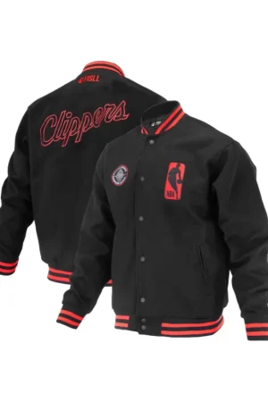 Unisex LA Clippers FISLL Black Logoman Shadow Collection Full-Snap Varsity Jacket