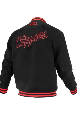Unisex LA Clippers FISLL Black Logoman Shadow Collection Full-Snap Varsity Jacket