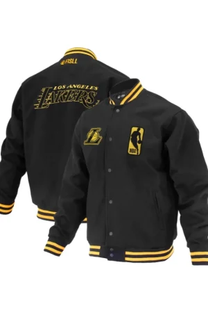 Unisex Los Angeles Lakers FISLL Black Logoman Shadow Collection Full-Snap Varsity Jacket