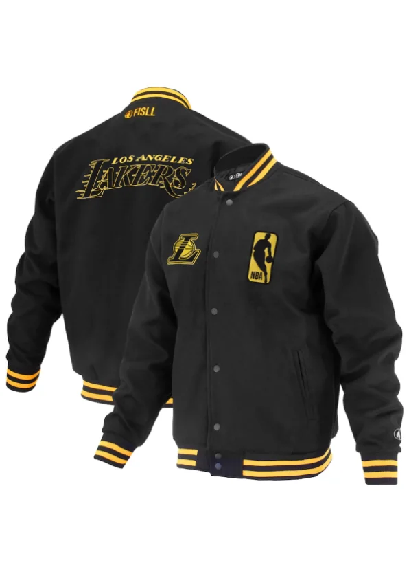 Unisex Los Angeles Lakers FISLL Black Logoman Shadow Collection Full-Snap Varsity Jacket 1 Unisex Los Angeles Lakers FISLL Black Logoman Shadow Collection Full-Snap Varsity Jacket