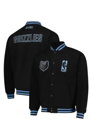 Unisex Memphis Grizzlies FISLL Black Logoman Shadow Collection Full-Snap Varsity Jacket