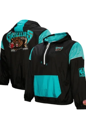 Unisex Memphis Grizzlies Mitchell & Ness Black Hardwood Classics Team OG 3.0 Anorak Half-Zip Windbreaker Jacket