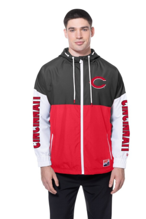 Men's New Era Red/Black Cincinnati Reds Color Block Full-Zip Hoodie Windbreaker