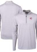 Men's Cutter & Buck Gray/White Cincinnati Reds Virtue Eco Pique Micro Stripe Recycled Quarter-Zip Pullover Top