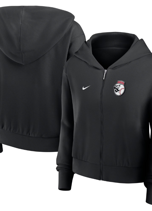 Women's Nike Black Cincinnati Reds Cropped Chill Full-Zip Hoodie 1 Women's Nike Black Cincinnati Reds Cropped Chill Full-Zip Hoodie
