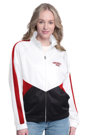 Women's G-III Sports by Carl Banks White/Red Cincinnati Reds Rally Rhinestone Raglan Full-Zip Track Jacket