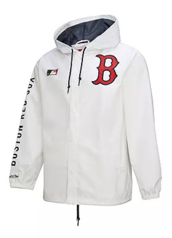 Men's Mitchell & Ness White Boston Red Sox Vintage Full-Snap Hooded Coaches Jacket 1 Men's Mitchell & Ness White Boston Red Sox Vintage Full-Snap Hooded Coaches Jacket
