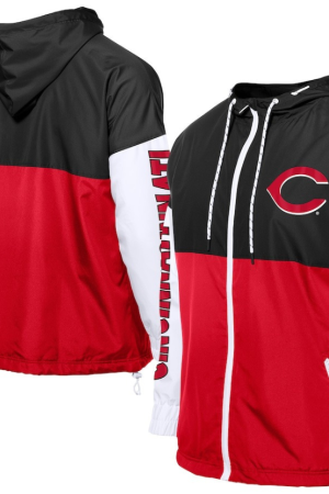 Men's New Era Red/Black Cincinnati Reds Color Block Full-Zip Hoodie Windbreaker