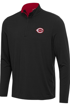Men's Antigua Black Cincinnati Reds Content Quarter-Zip Top