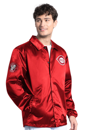 Men's Starter Red Cincinnati Reds Cooperstown Collection Point Man Full-Snap Coaches Jacket