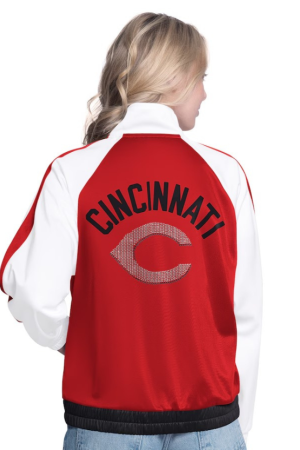 Women's G-III Sports by Carl Banks White/Red Cincinnati Reds Rally Rhinestone Raglan Full-Zip Track Jacket