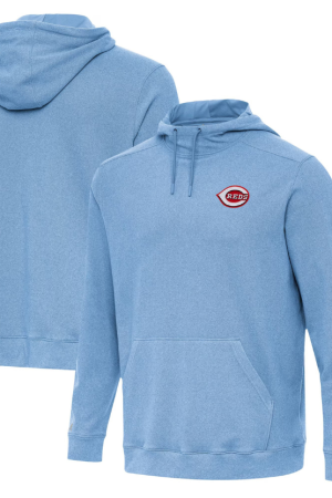 Men's Antigua Heather Powder Blue Cincinnati Reds Cloud Pullover Hoodie