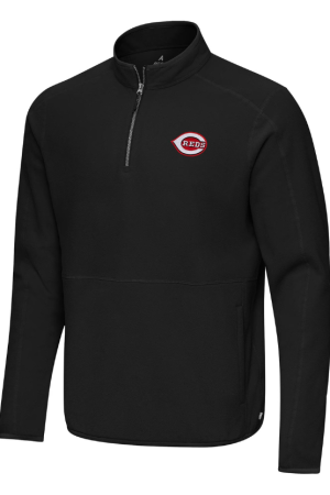 Men's Antigua Black Cincinnati Reds Step Up Quarter-Zip Pullover
