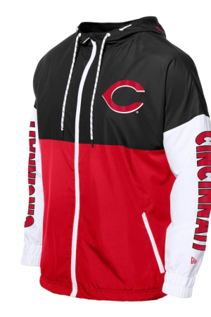 Men's New Era Red/Black Cincinnati Reds Color Block Full-Zip Hoodie Windbreaker