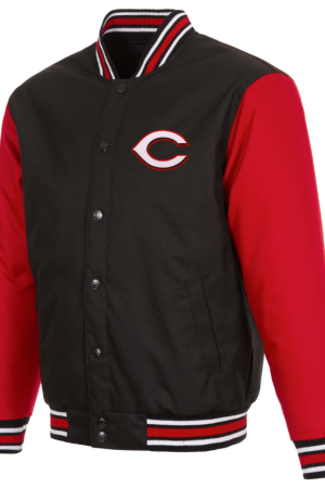 Men's JH Design Black/Red Cincinnati Reds Poly Twill Jacket