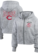 Women's WEAR by Erin Andrews Heather Gray Cincinnati Reds Speckled Fleece Cropped Full-Zip Hoodie