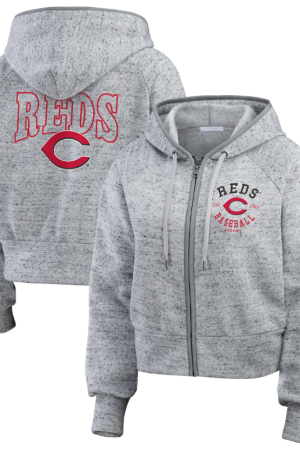 Women's WEAR by Erin Andrews Heather Gray Cincinnati Reds Speckled Fleece Cropped Full-Zip Hoodie