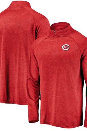 Men's Red Cincinnati Reds Iconic Striated Primary Logo Raglan Quarter-Zip Pullover Jacket