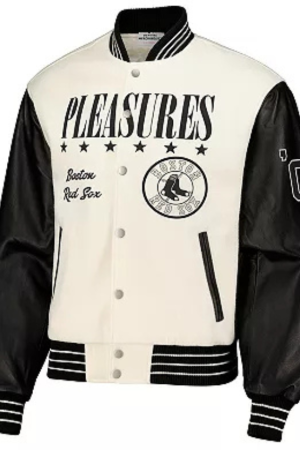 Men's PLEASURES White Boston Red Sox Full-Snap Varsity Jacket